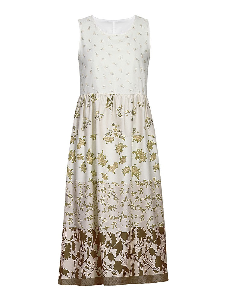 Plus Size Casual Women's Midi Dress 2025 Summer New Floral Printed Sleeveless Fl