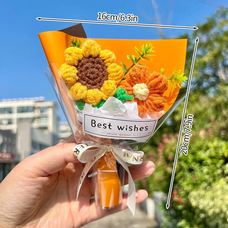Sunflower Crochet Bouquet Mini Artificial Flower Handmade Knitted Flowers Bouquet Wedding Birthday Gift Room Decor Halloween