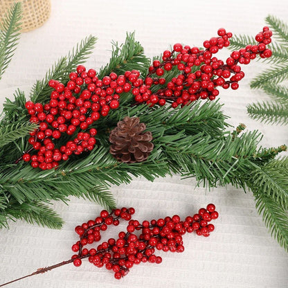 Christmas Artificial Red Berries Branch Fake Plants Flowers Holly Berry Stamen Wreath Ornaments for Xmas Tree Party Home Decor