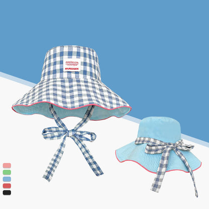 Plaid fisherman hat trendy seaside beach sunshade hat double-sided wearable plaid summer sunscreen hat