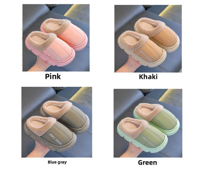 Waterproof Anti-Slip Kids Slippers Winter Warm Plush House Shoes for Boys Girls Indoor Outdoor Home Use