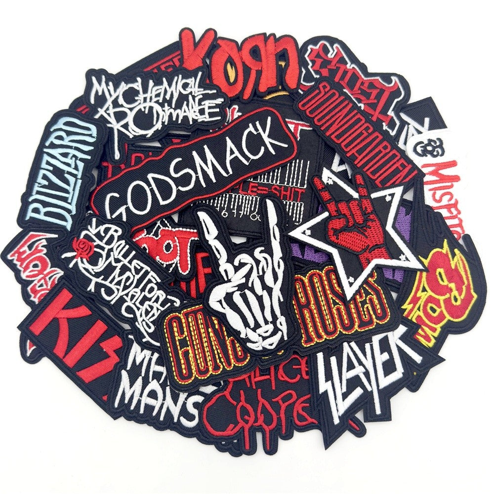 25PCS/Lot Rock Band Patches for Clothing Embroidery Stripes Iron on Patches Music Badges Diy Clothes Stickers Sewing Vest Jacket