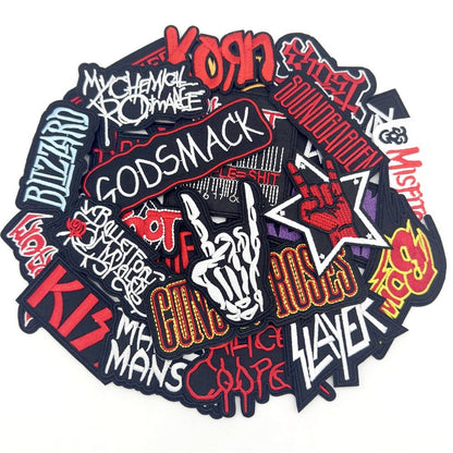 25PCS/Lot Rock Band Patches for Clothing Embroidery Stripes Iron on Patches Music Badges Diy Clothes Stickers Sewing Vest Jacket