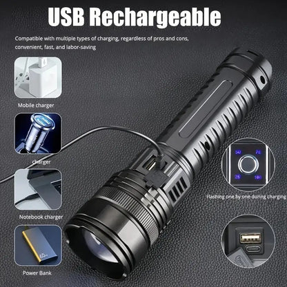 10000W Built-in Battery Flash Light Emergency Spotlights 9km 990000000LM Most Powerful Led Flashlights Tactical Torch 25000mah