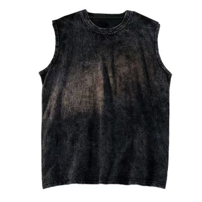 2025 summer American vintage Washed men's T shirt Wolf Head Print Tank Top Gym Fitness Sleeveless T shirt Exercise Vest Women