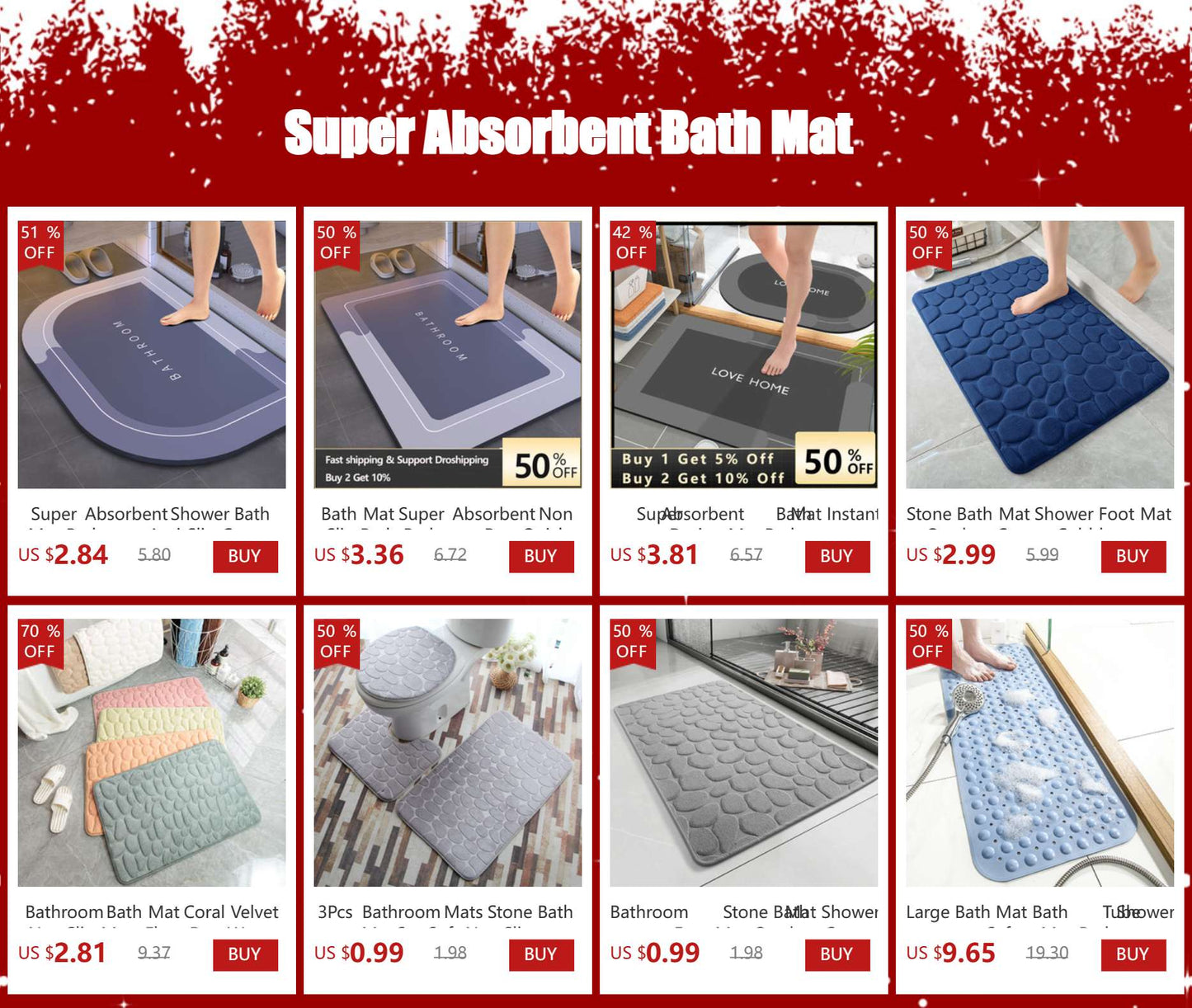 Super Absorbent Shower Bath Mat Bathroom Anti-Slip Carpet Rug Simple Kitchen Entrance Soft Door Bathtub Side Bath Mat Home Decor