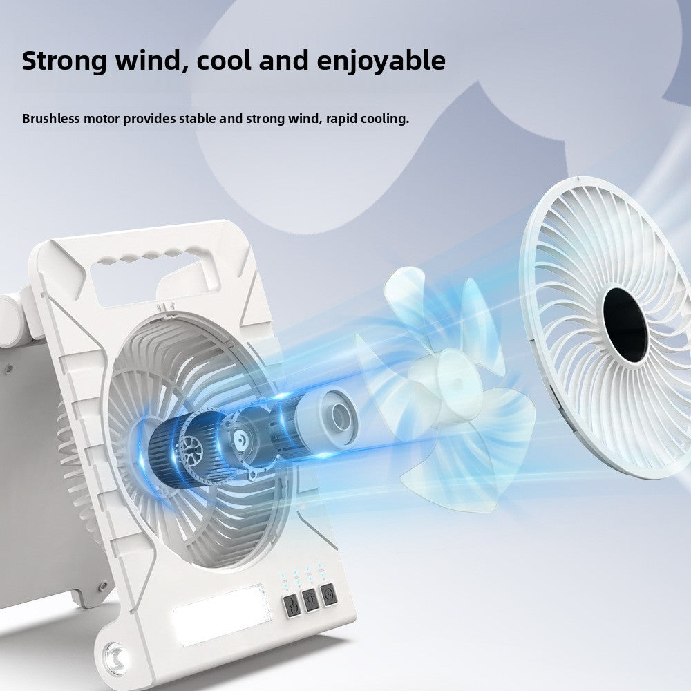 Powered Camping Solar Fan - Portable Rechargeable Handheld Fan with LED Light, Power Bank for Outdoor, Fishing, and Wild Camping