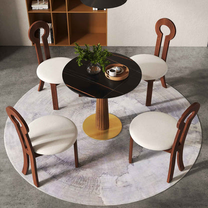 Voxhome Drop Shipping Sintered Stone Round Restaurant Dining 2 4 Seater Bistro Coffee Shop Table Set Breakfast Table and Chairs