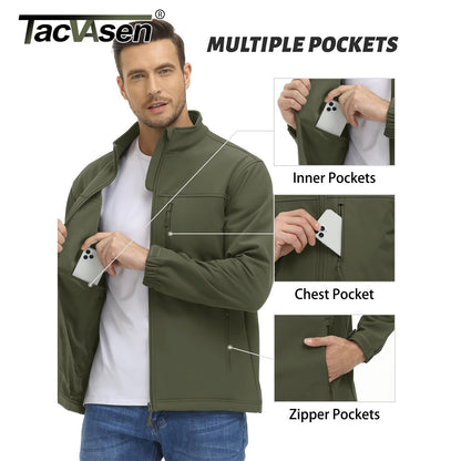 TACVASEN Waterproof Fleece Lining Windbreaker Mens Winter Work Jackets Zipper Pocket Casual Coats Full Zip Outwear Tops