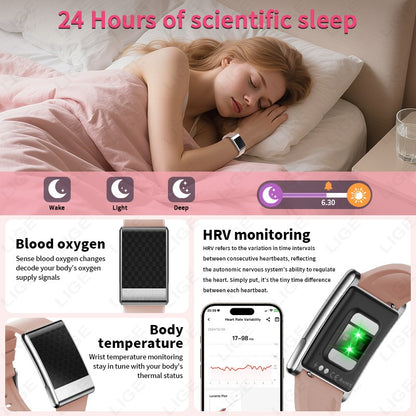 LIGE ECG+PPG Pulseira Inteligente Feminina Lipídios Sanguíneos Ácido Úrico Oxigênio no Sangue VFC Ciclo Menstrual Monitor Cardíaco Esportivo Relógio de Saúde Masculino
