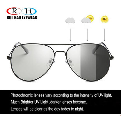 Óculos de Sol Polarizados Masculinos, Fotocromáticos, Modelo Aviador, Armação da Moda para Homens 3026