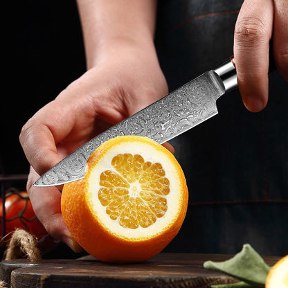 Conjunto de Facas de Cozinha 1-7 Peças, Aço Damasco Ultra Afiado para Chefe, Pão, Santoku, Desossar, Utilitárias, Lâmina com Padrão de Rosa Cabo G10 Azul