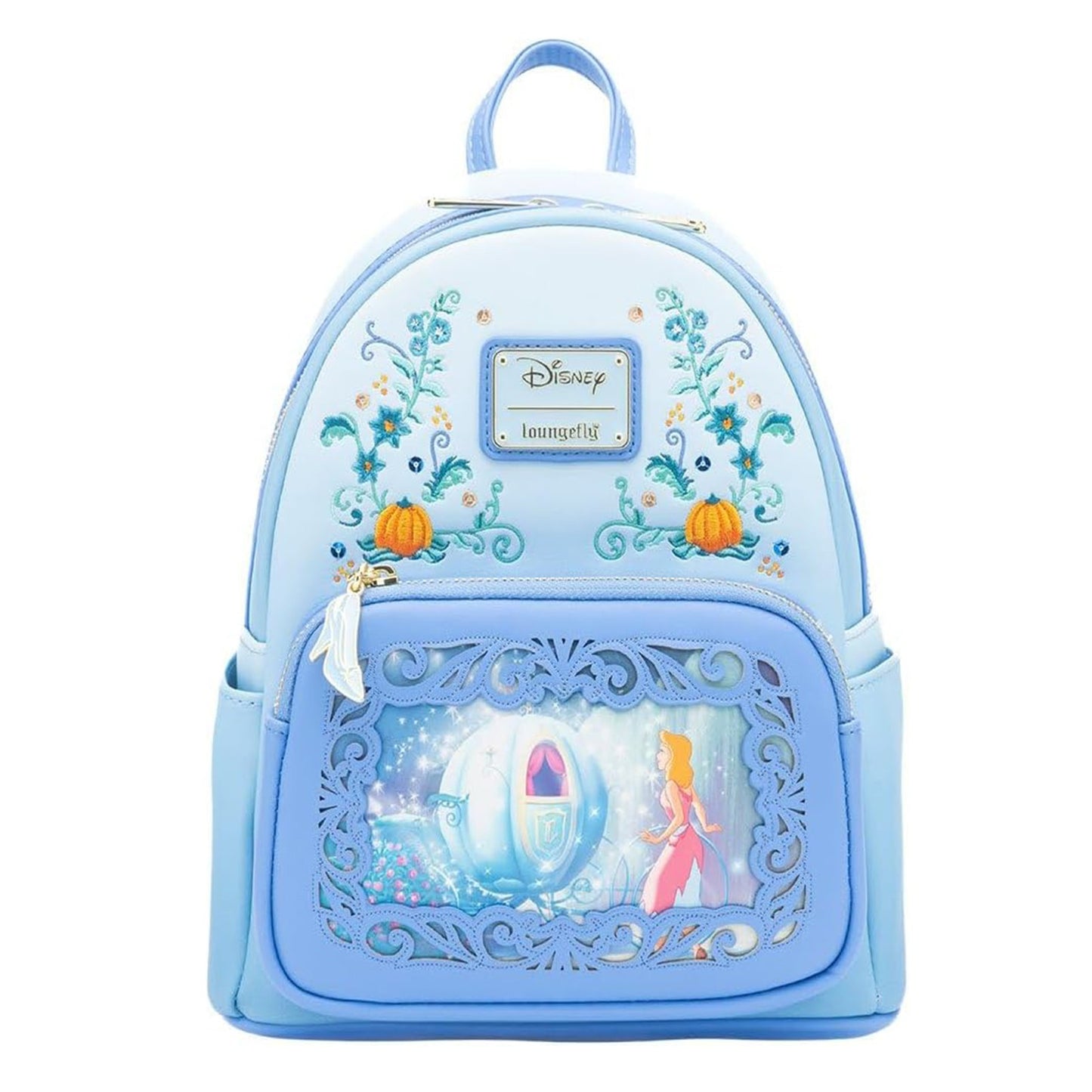 Mochila Loungefly Mini Princessa Gus e Jaq Teacup 70º Aniversário Lenticular Série Cinderela