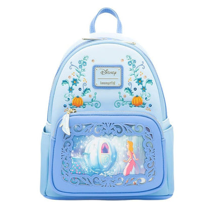 Mochila Loungefly Mini Princessa Gus e Jaq Teacup 70º Aniversário Lenticular Série Cinderela