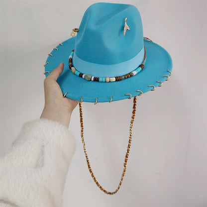 Vários chapéus DIY Chapéu Fedora com novos acessórios de corrente dourada, chapéu de inverno jazz hip-hop, chapéu de viagem, chapéu estilo punk, chapéu de igreja ????? ???????