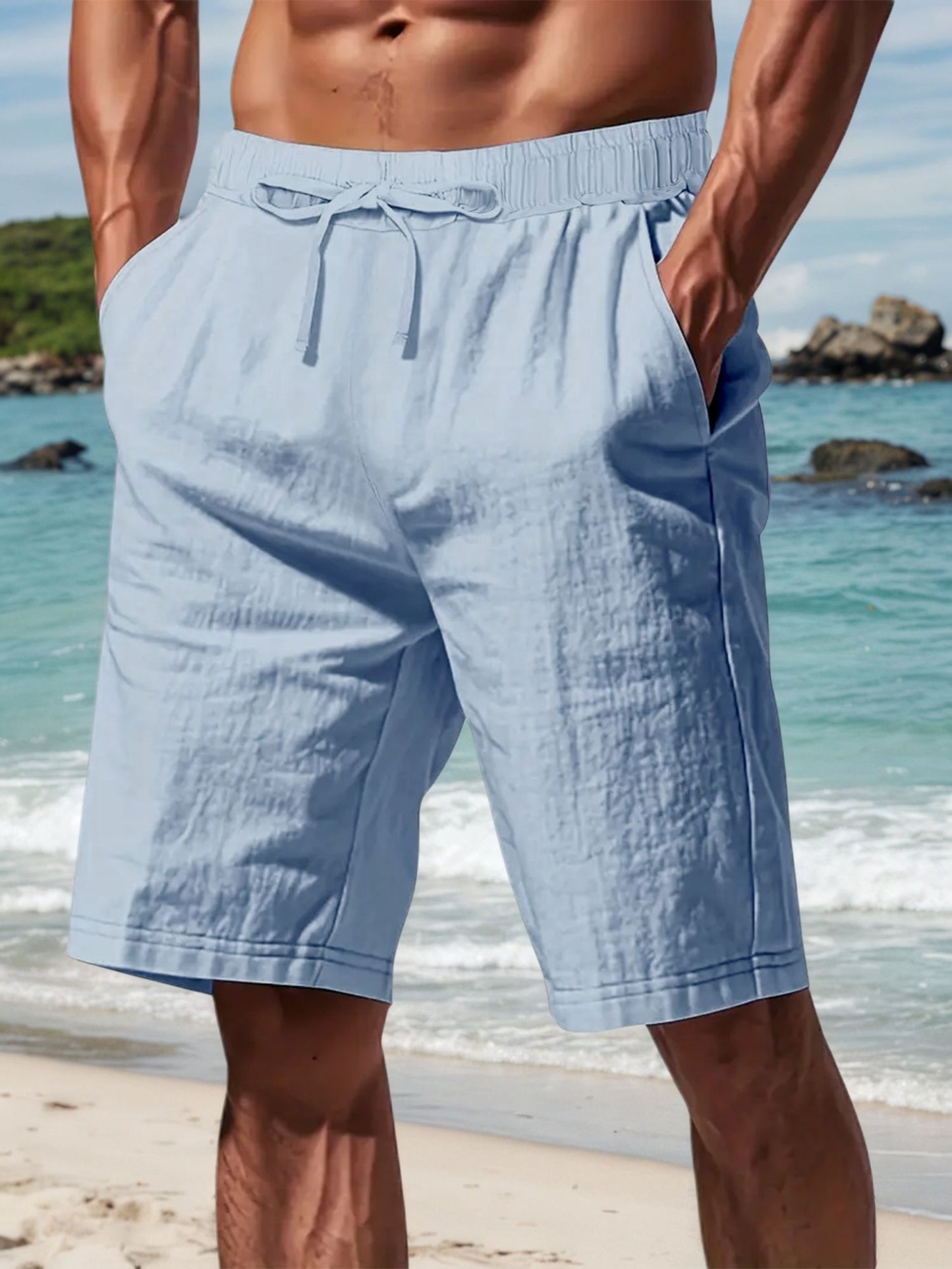 Summer New Men's Breathable Whiter Shorts Hawaii Beach Pants Male Solid Color Trousers Loose Versatile Streetwear 3XL For Men