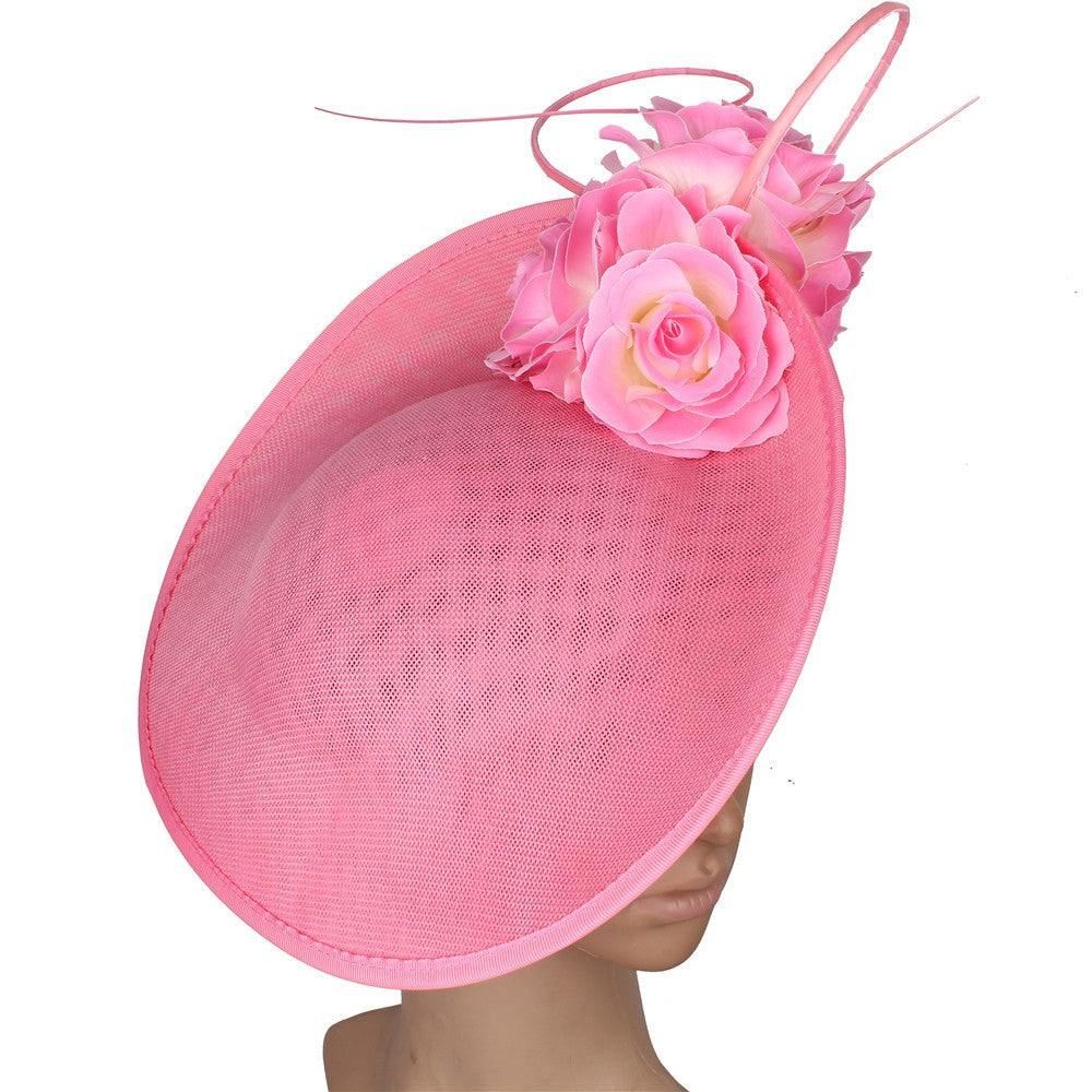 Lindo Vestido Formal de Casamento Chapéu Fedora Feminino Grande Derby Casquete de Flor da Moda Fascinator Chapéu Feito à Mão Ocasião Chapelaria