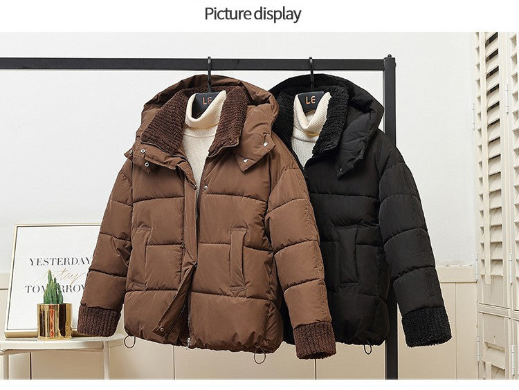 Lambswool Patchwork Thick Women Winter Coat 2025 New Fashion Hooded Puffer Jackets Cotton Padded Short Parkas