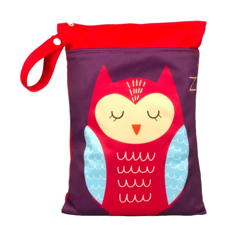 Washable PUL Waterproof Wet Dry Bag - Cute Print, 2 Pockets for Cloth Diapers, Travel, Beach, Pool & Gym| Toiletry Bag