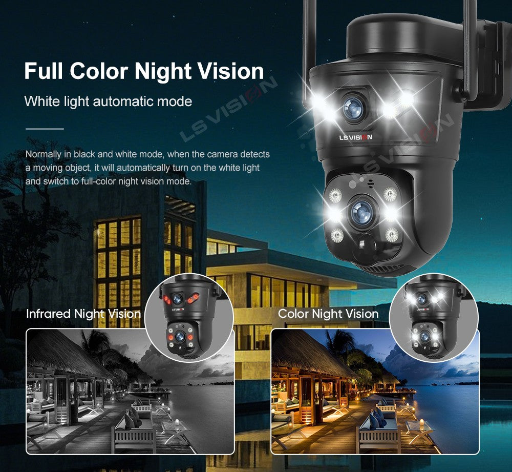LS VISION 4G /WIFI Outdoor Solar Camera 8MP Dual Lens PIR Sim Card built in Night Vision Waterproof Security Camara Battery CCTV