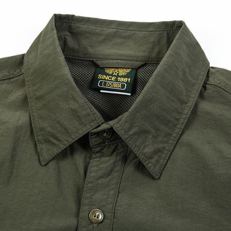2025 Summer Cargo Shirts for Men Short Sleeve 2-Pocket Outdoor Casual Shirt Quick-dry Tops Lapel Single-Breasted Men's Shirts