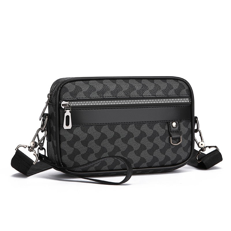 Fashion Business Shoulder Bag PU Leather Men Clutch Bag Wide Strap Crossbody Bag Designer Casual Male Messenger Pack Phone Purse