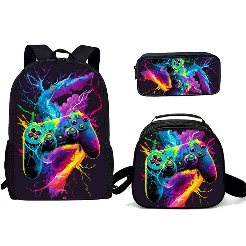 Desenho animado Popular console de jogos pad Impressão 3D 3pçs/Conjunto Mochilas Escolares de Estudante para Laptop Mochila Daypack Bolsa Transversal de Almoço Estojo de Lápis