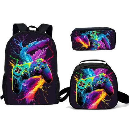 Desenho animado Popular console de jogos pad Impressão 3D 3pçs/Conjunto Mochilas Escolares de Estudante para Laptop Mochila Daypack Bolsa Transversal de Almoço Estojo de Lápis