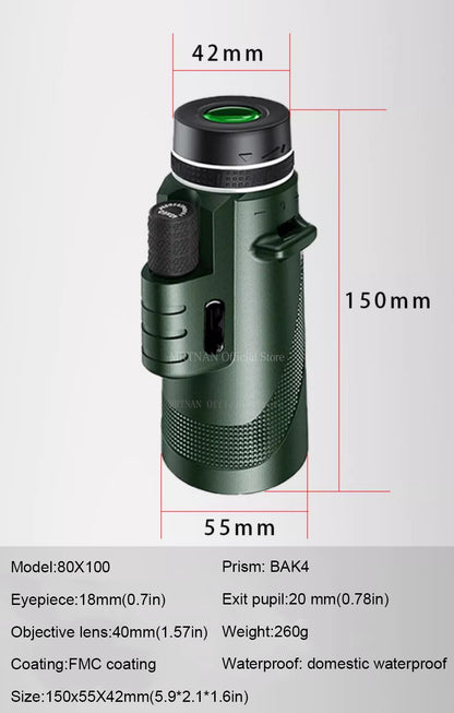 Telescópio Portátil Zoom HD 80X100 Dobrável de Longa Distância Mini Telescópio Potente para Caça Esportes Acampamento ao Ar Livre Viagens