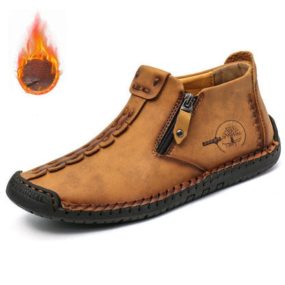 Men'S Fall And Winter Outdoor Padded Warm Leather Stitching Zipper Fashion Low Ankle Boots Composite Slip On Work Boots Botas