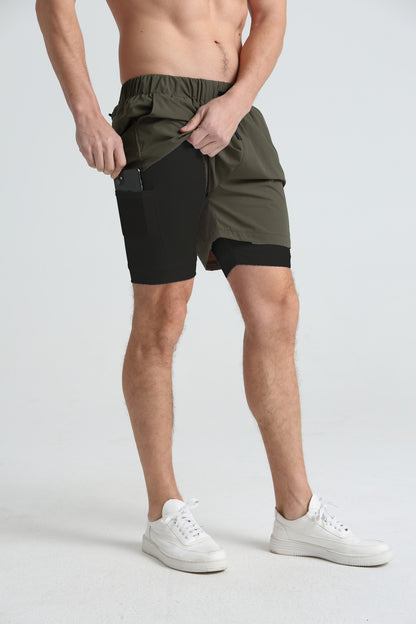 Men's sports double-deck shorts Fitness Quick Dry Training Shorts Casual 2 In 1 Multi-pocket sweatpants Men Gyms Running shorts