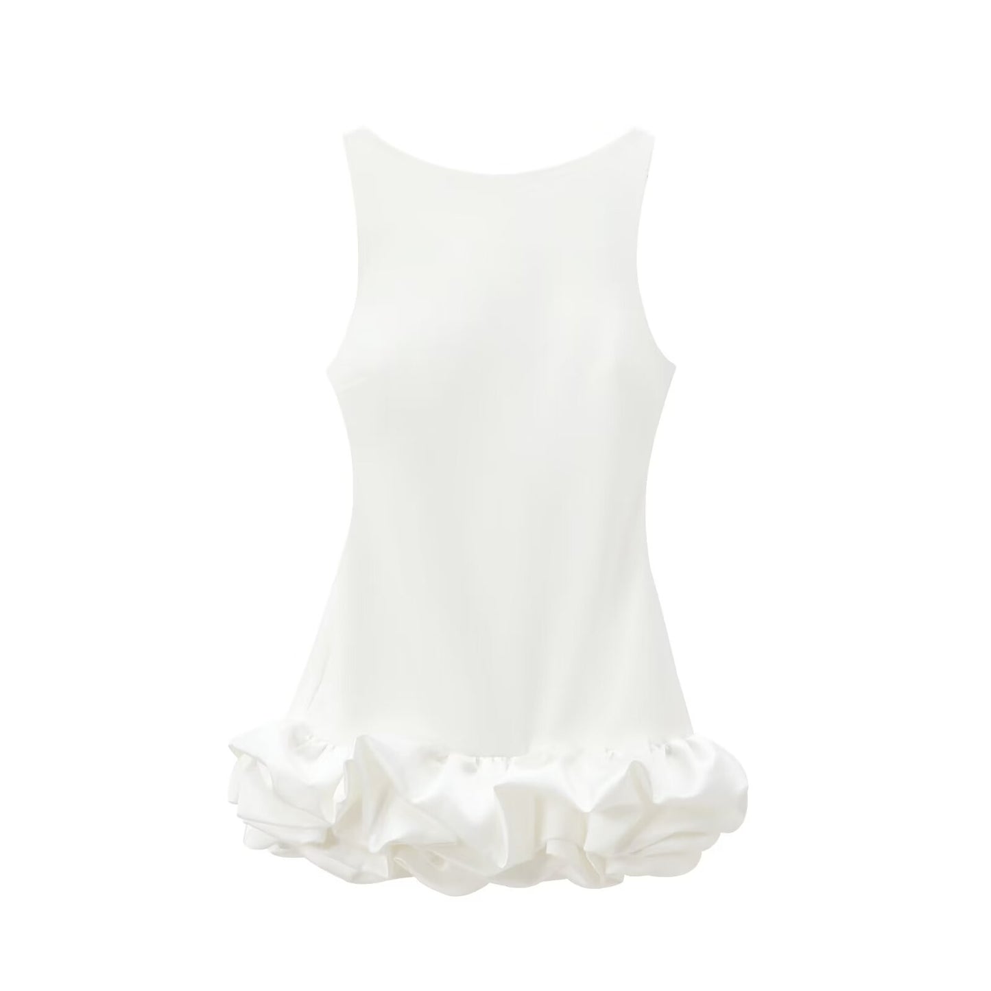 TFMLN Fashion Women Ruffle Pleated Dress Slim O-neck Sleeveless Backless Dresses Female 2025 Party Club Lady Vestidos