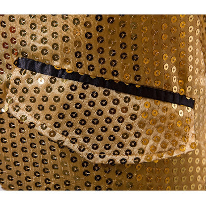 Gold Men's V-Neck Long Sleeve Tuxedo, TV Performance Magic Long Jacket Shiny Sequin Decoration Red Blue Black Blazer S-XXL