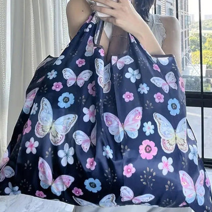 Portable Folding Shopping Bag Butterfly Flower Printing Grocery Bag Eco-friendly Reusable High-capacity Tote Bags 2024 New