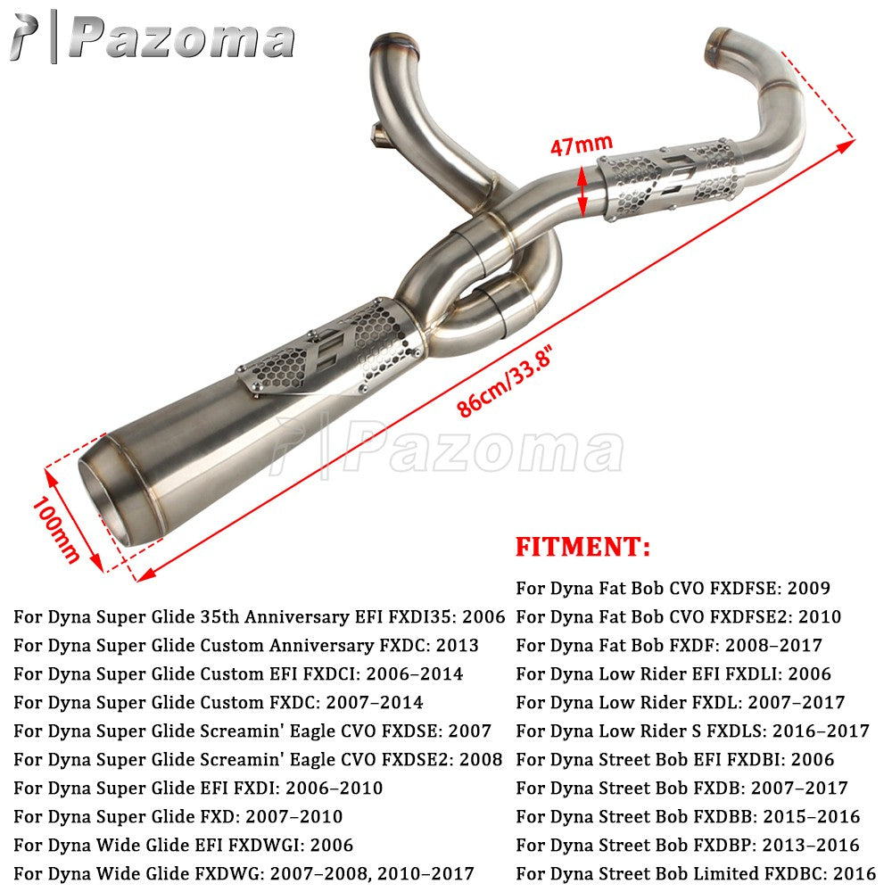 Pazoma 2-in-1 Exhaust Muffler Motorcycle Stepped Exhausts System For Harley Dyna Low Rider Street Fat Bob Super Wide Glide 06-17