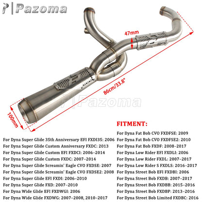 Pazoma 2-in-1 Exhaust Muffler Motorcycle Stepped Exhausts System For Harley Dyna Low Rider Street Fat Bob Super Wide Glide 06-17