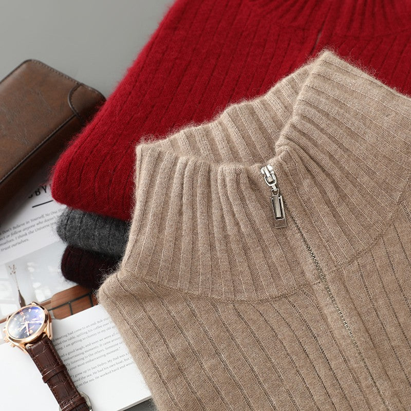 Autumn Winter New Mink Cashmere Sweater Thickened Loose Zipper Cardigan Sweater Comfortable Casual Men's Knitted Bottoming Shirt