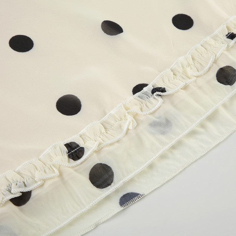 BIIKPIIK Casual Women Polka Dot Skirts Lettuce Trim Beige Elegant Midi Skirts St