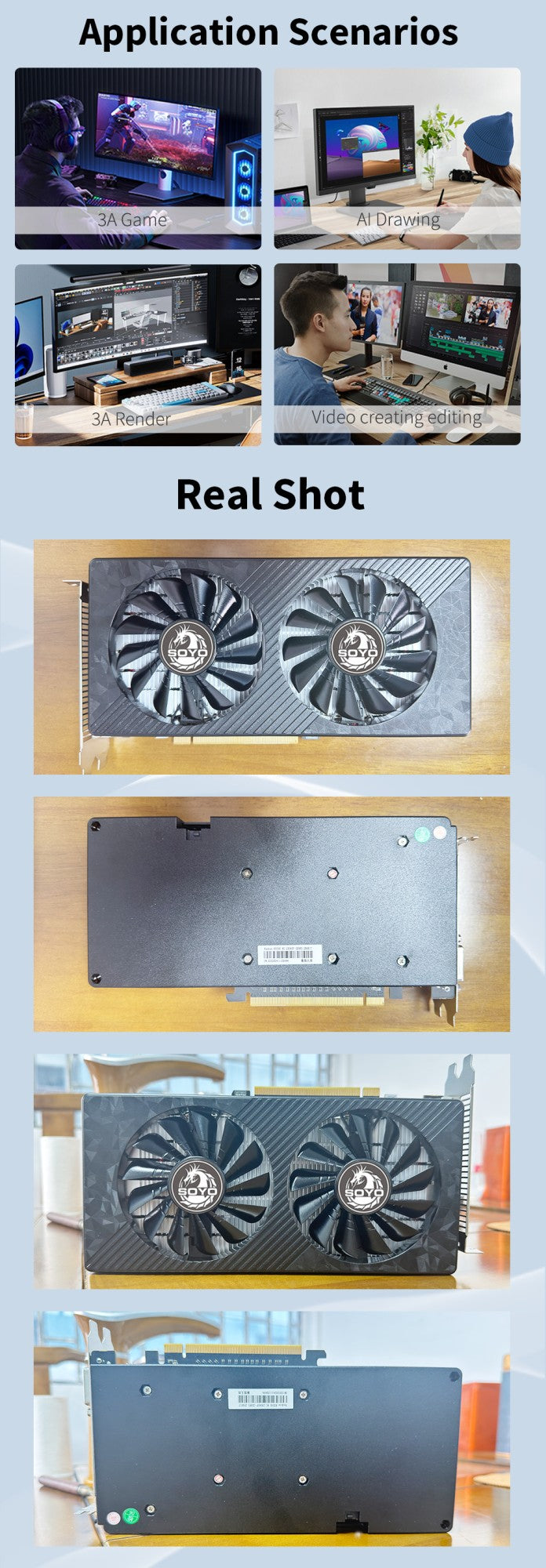 AMD RX 590 8GB Placa De Vídeo Gaming Graphics Card GDDR5 256Bit PCI Express 3.0 ×16 6Pin Radeon GPU rx590 Series SOYO