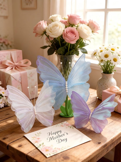 1/2/4pcs 50cm 3D Gradient Silk Butterfly,Wavy Petal Edge,Glitter Org Layered,for Wedding/Party/Photo Gift