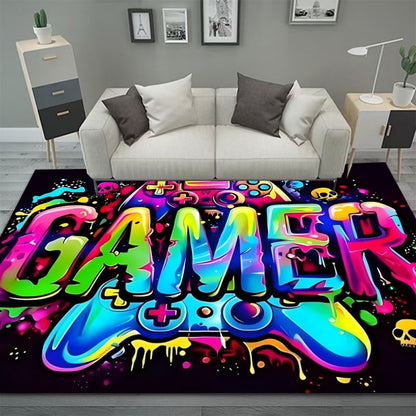 Gaming Rug for Boys Room Gamer Rug with Controller Design Carpet for Game Room Bedroom Decor Non-slip Machine Washab Mat