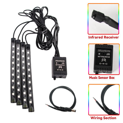 Faixa de luz de LED neon para motocicleta, kit de lâmpada UnderGlow com controle remoto sem fio RGB para Harley Yamaha, faixa de luz decorativa para carro