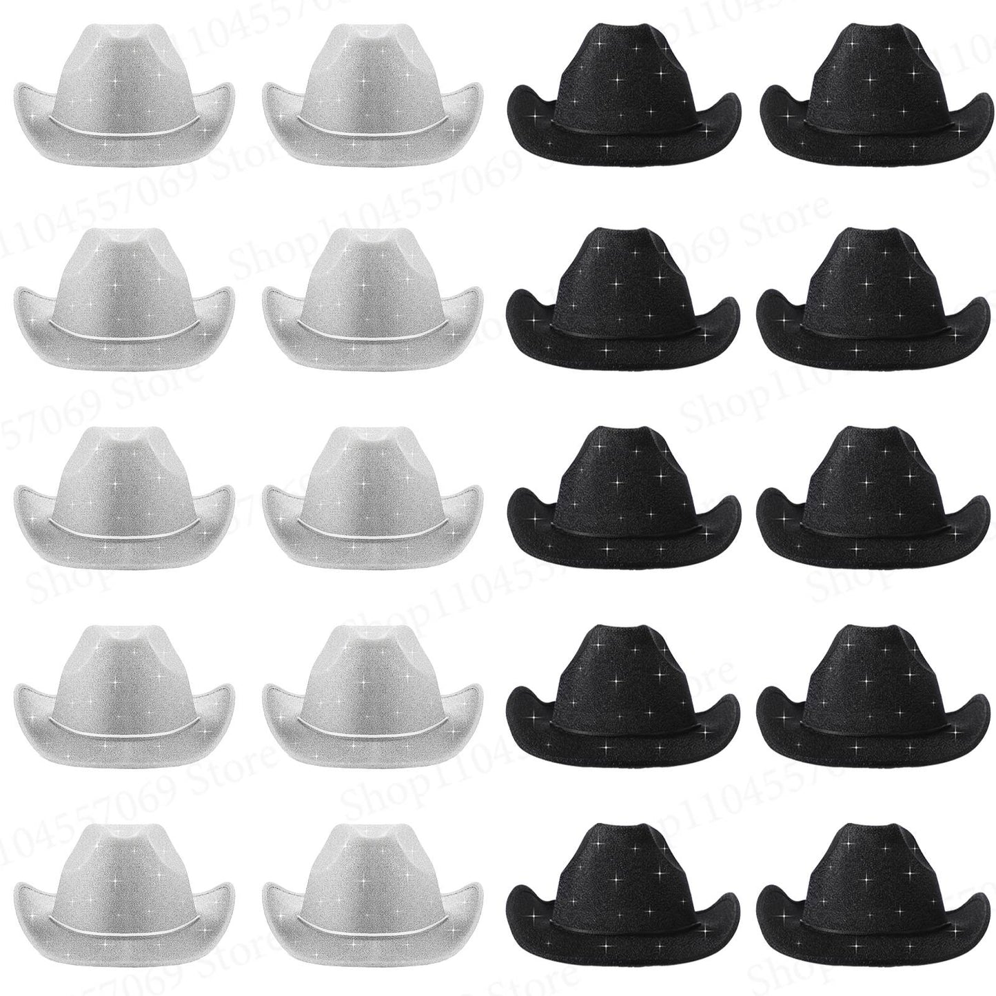 6-48Pcs Sparkly Cowboy Hat for Wedding Bachelorette Party Cowgirl Hats with Bandanas Heart Sunglasses Western Party Supplies