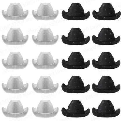 6-48Pcs Sparkly Cowboy Hat for Wedding Bachelorette Party Cowgirl Hats with Bandanas Heart Sunglasses Western Party Supplies