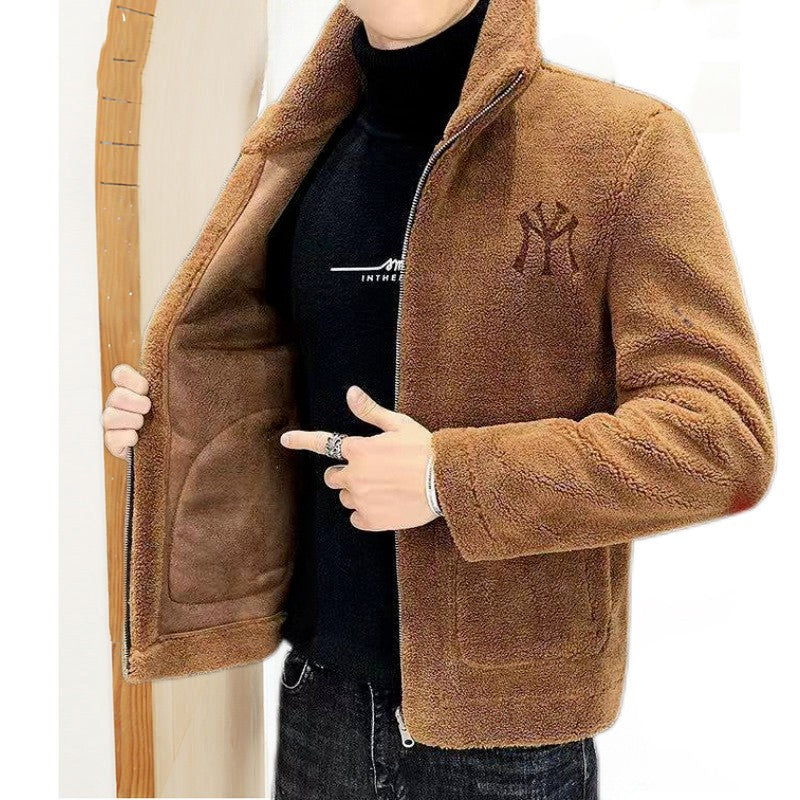 2025 Autumn/winter Korean Edition New Men's Lamb Wool Coat High Collar Thick Wool Men's Cotton Coat Trendy Coat Wholesale