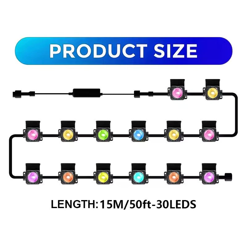 ? RGBIC Permanent Outdoor Lights PRO IP67 Waterproof LED Eave Lights Bluetooth APP Remote Control Music Sync DIY Scene Outdoor House Roof Christmas Decor String Lights