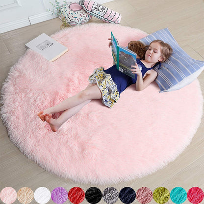 100/120/140/160 Round Rug Fluffy Soft Area Rugs for Kids Girls Room Princess Castle Plush Shag Carpet Cute Circle Bedroom Decor