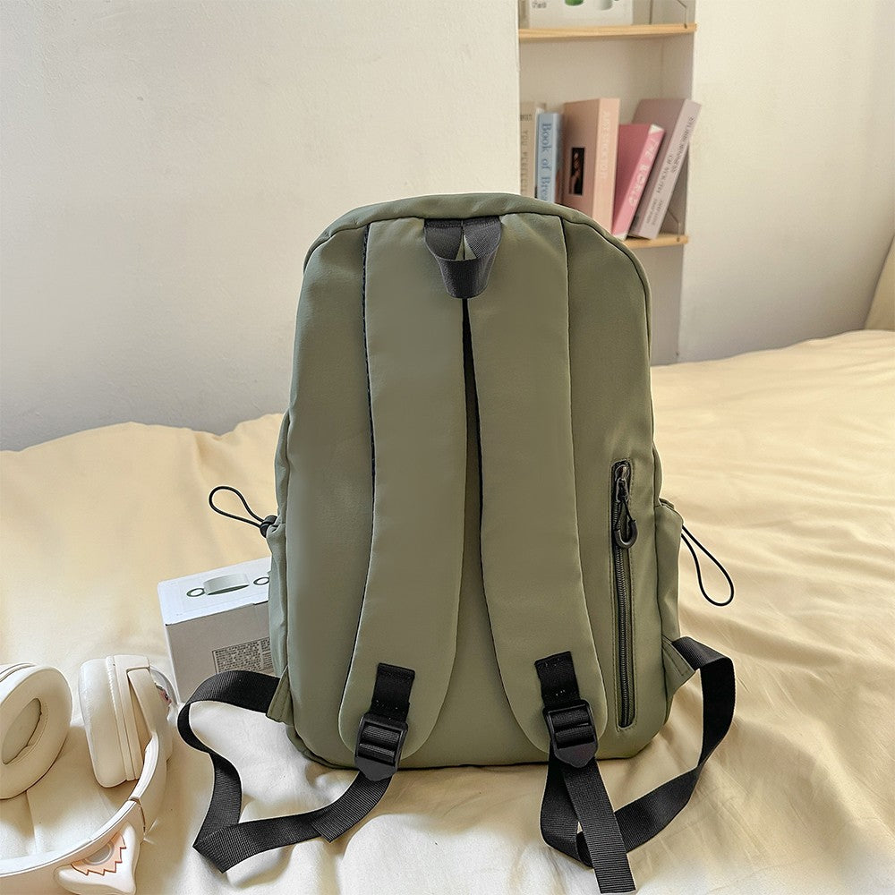 Korean Style Simple Solid Color Zipper Computer Backpack, School and Commuting Backpack