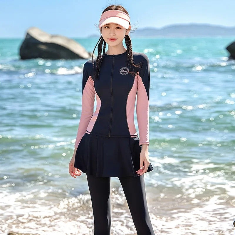 Women's Swimming Suit 2025 New Style Four-Piece Conservative Bikini Long Sleeve Long Pants Surfing Snorkeling Mother Suit