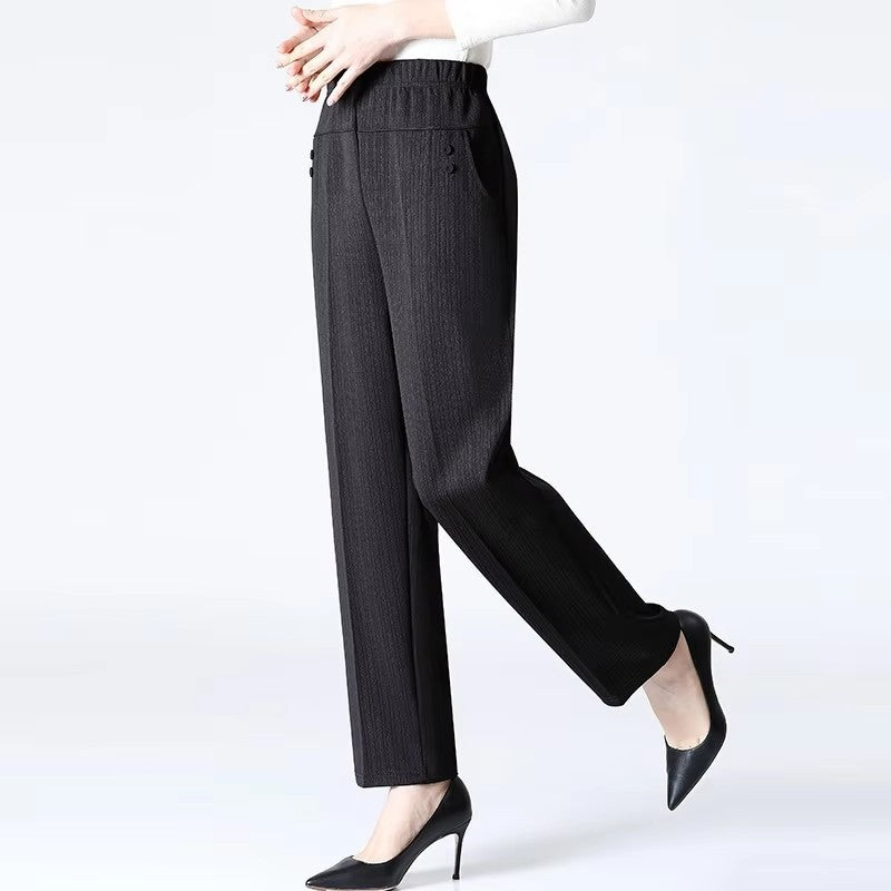 6XL 7XL 8XL Middle-aged Elderly Women's Trousers Spring Autumn Elastic High Waist Straight Pants Mother Winter Warm Fleece Pants